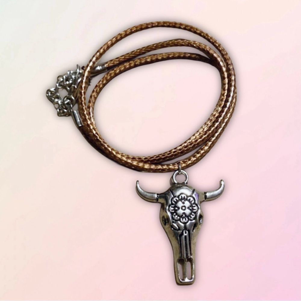 Custom, Western Bucrane Cow/Ox Skull, Charm & Necklace Set